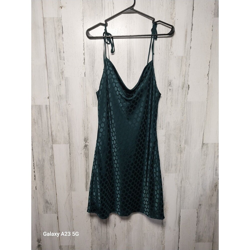 Altar'd State Mini Slip Dress Women's Large Emerald Green Polka Dot